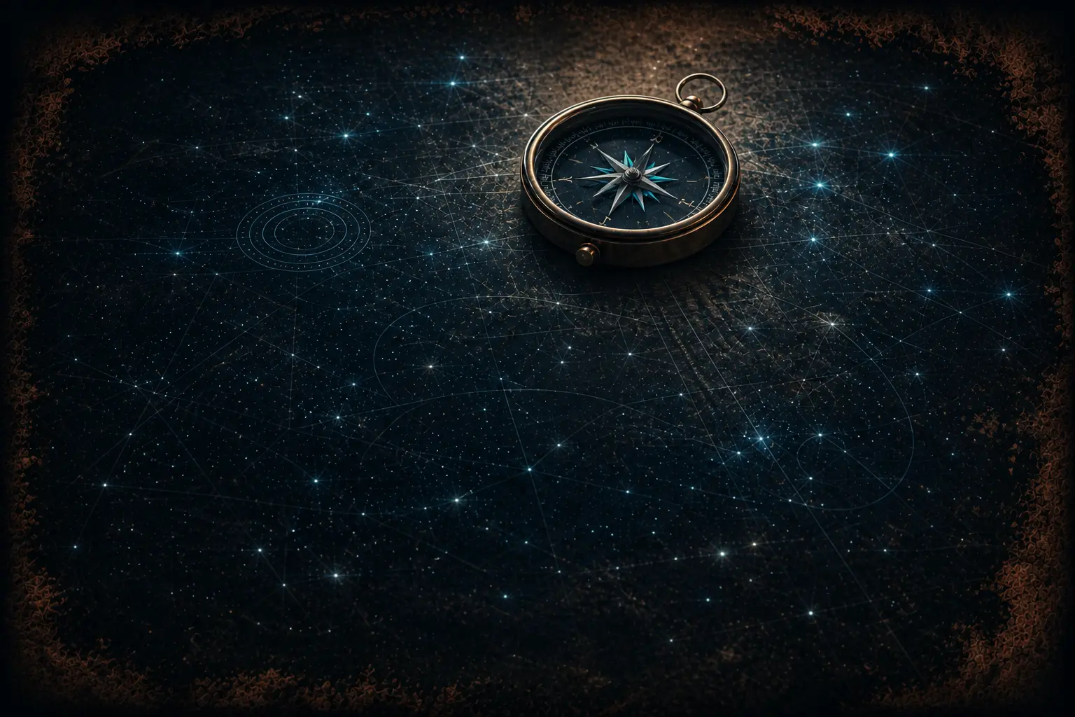 Compass on a dark navigation map