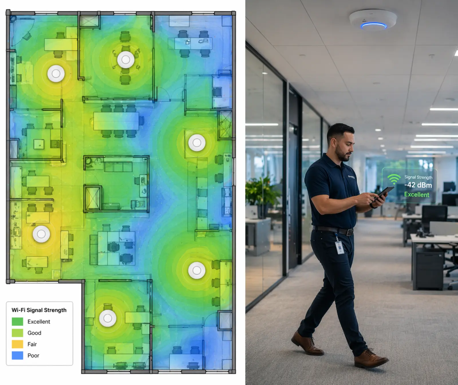 Wireless coverage planning map used for enterprise Wi-Fi design